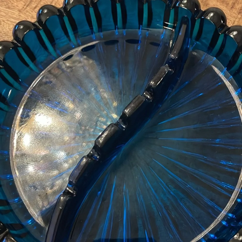 Vintage Art Glass AshTray Viking Blue Fluted Mid Century - Picture 5 of 7